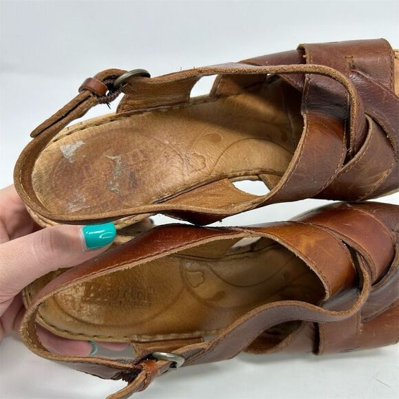 Born Women's Chestnut Brown Leather Slingback Wedge Sandals Size 9 Comfort - Picture 11 of 14